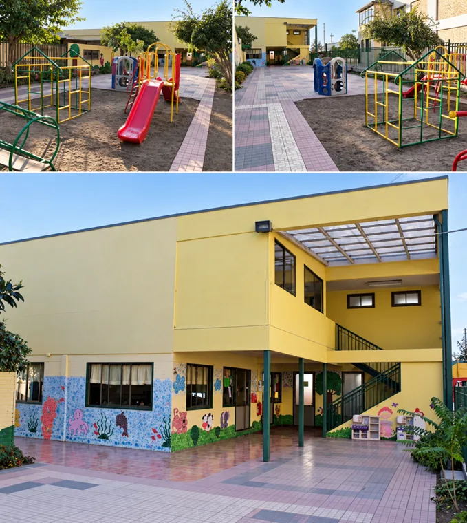Vistas de patio de juegos y acceso a recinto educacional